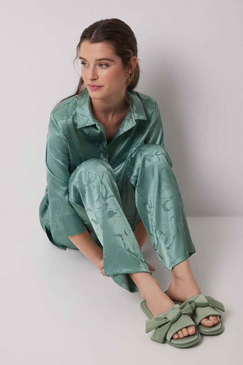 Women'secret Zapatillas Casa Satén Lazo Verde