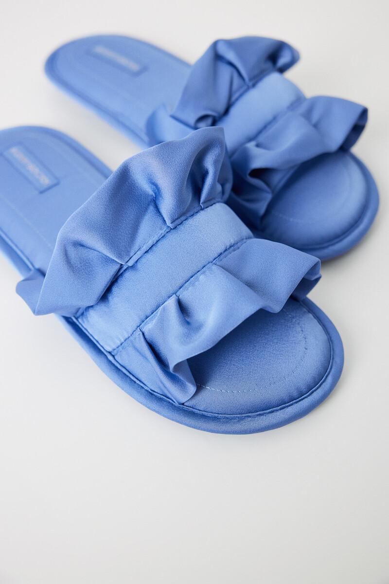 Women'secret Zapatillas Casa Satén Volantes Azul