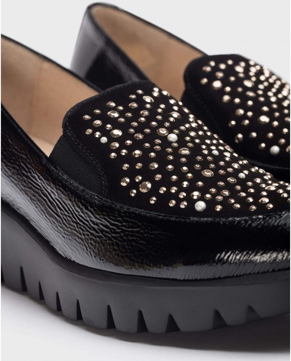 Wonders Mocasines DIAMANT Charol Negros
