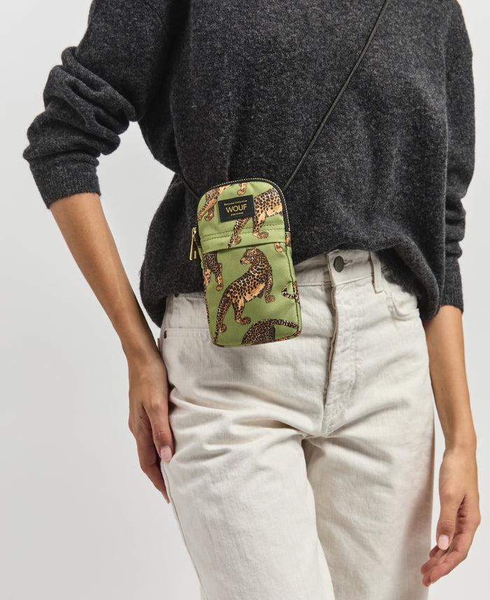 Wouf Olive Leopard Crossbody Phone Bag