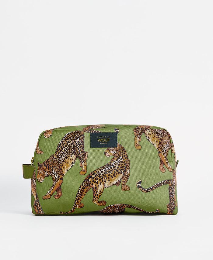wouf Olive Leopard Large Toiletry Bag
