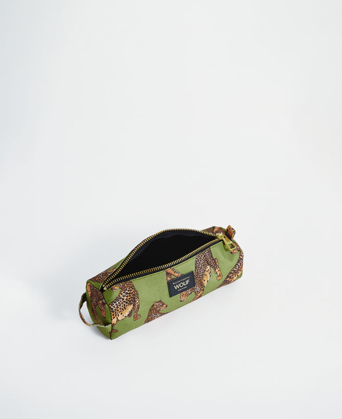 Wouf Olive Leopard Pencil Case