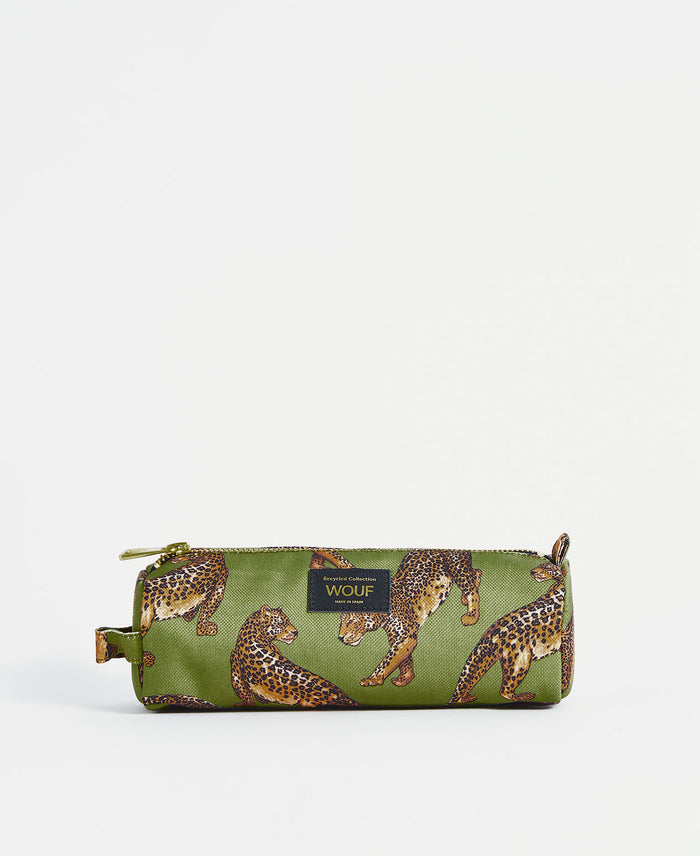 wouf Olive Leopard Pencil Case