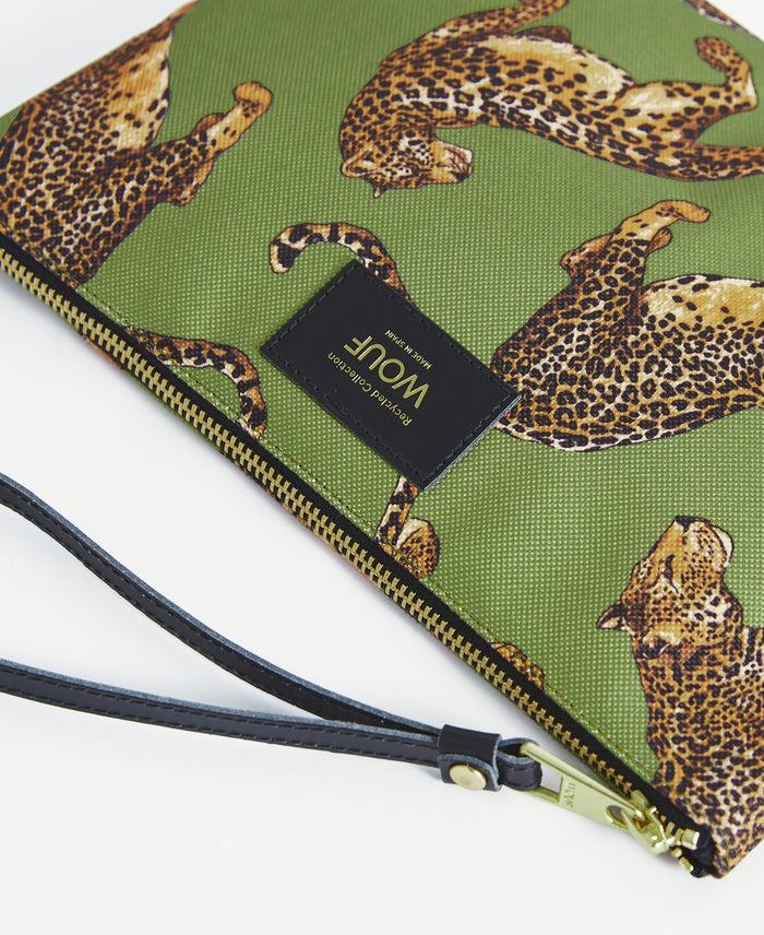 Wouf Olive Leopard XL Pouch Bag