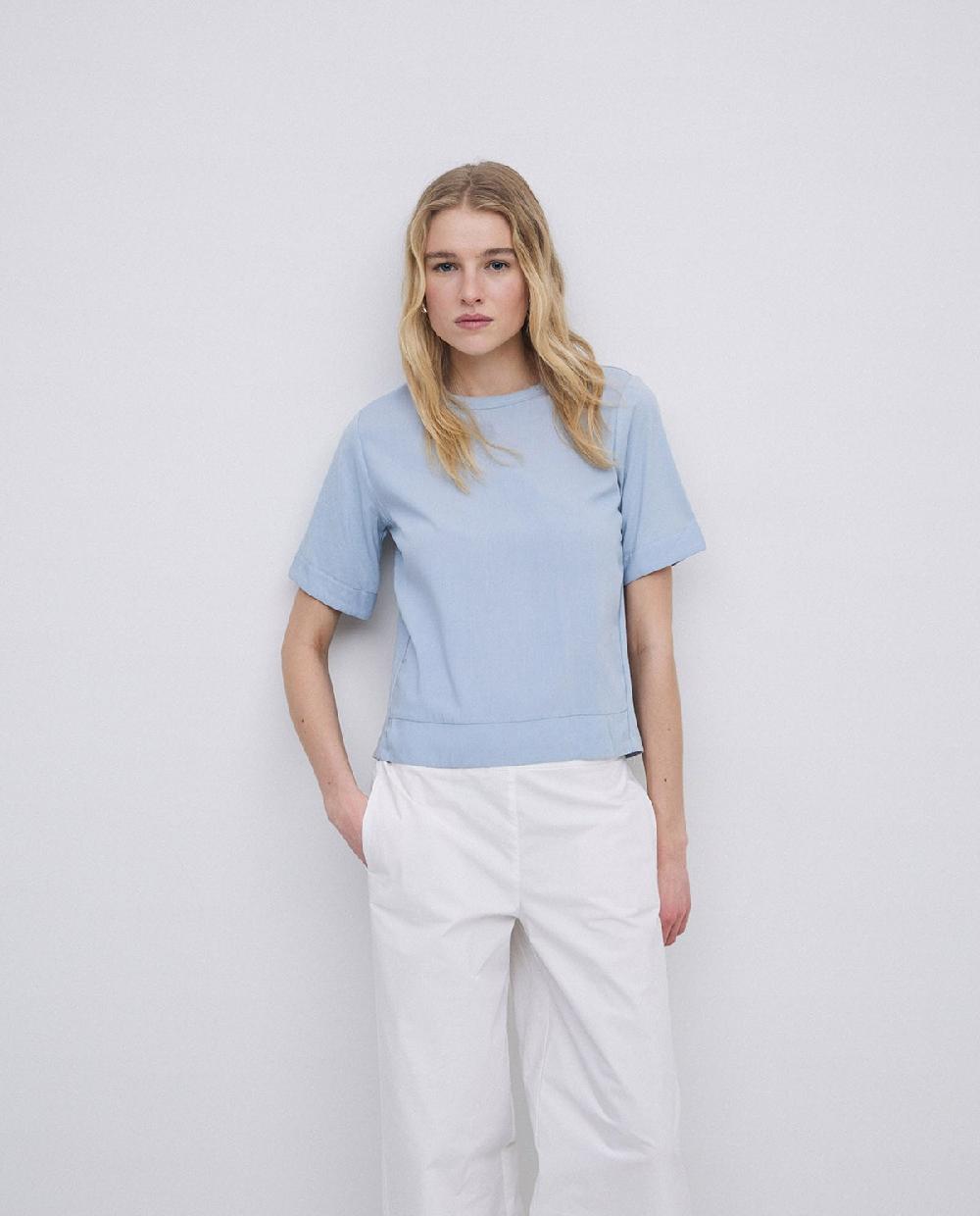 yerse Camiseta bimateria escote redondo azul grisáceo