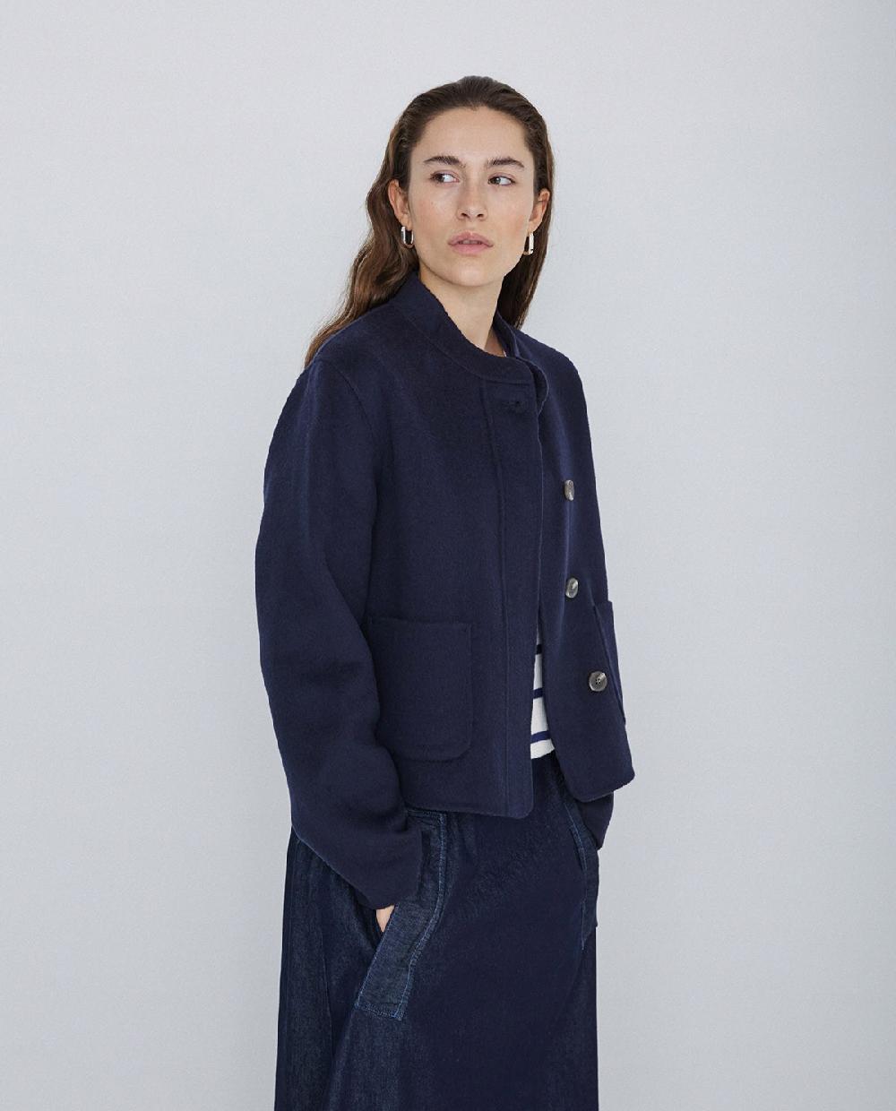 Yerse Chaqueta Handmade Tejido Doble Faz Azul Oscuro