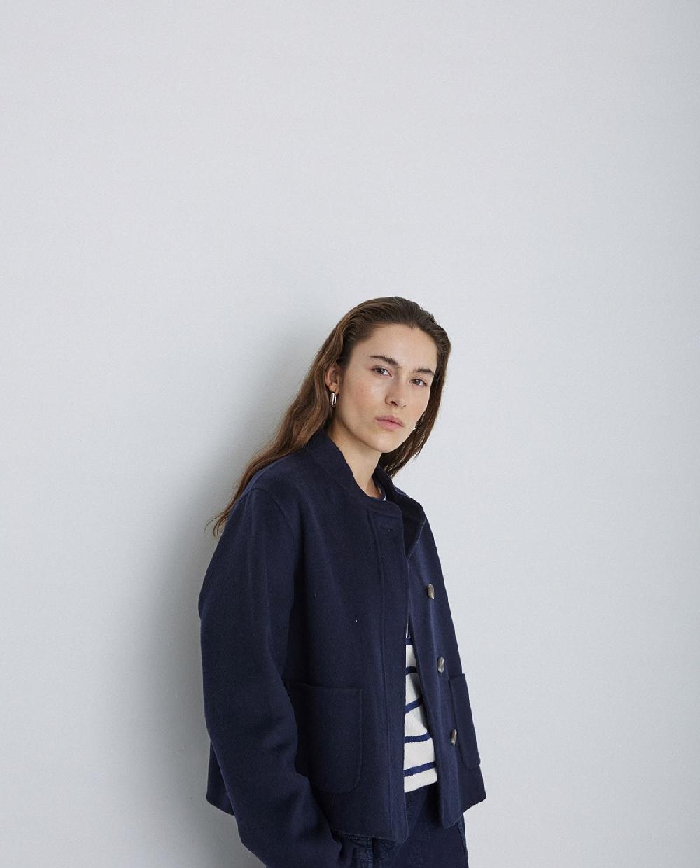 Yerse Chaqueta Handmade Tejido Doble Faz Azul Oscuro