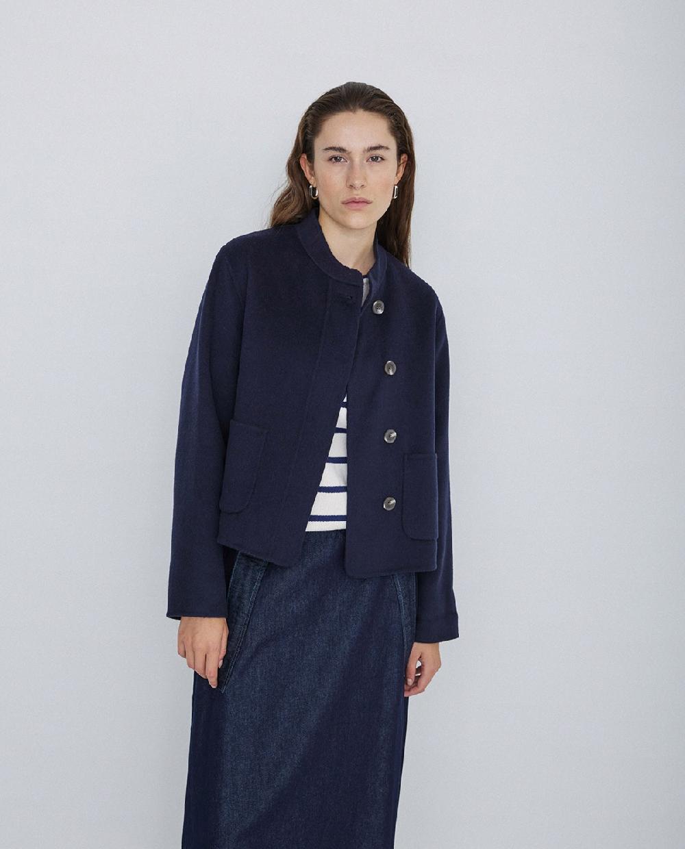 yerse Chaqueta handmade tejido doble faz azul oscuro