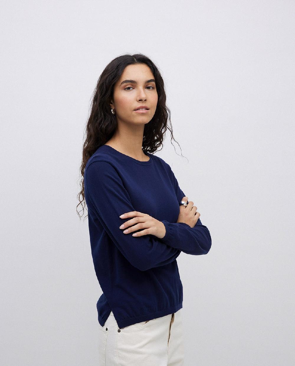 Yerse Jersey Escote Redondo Algodón Orgánico Azul Oscuro
