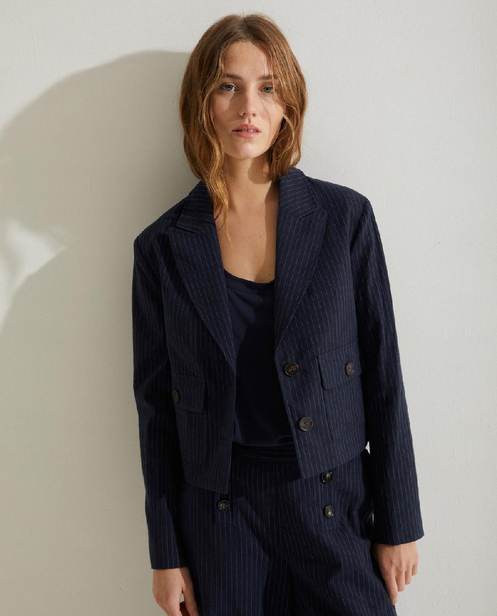 Yerse Americana Corta Raya Diplomática Azul Oscuro