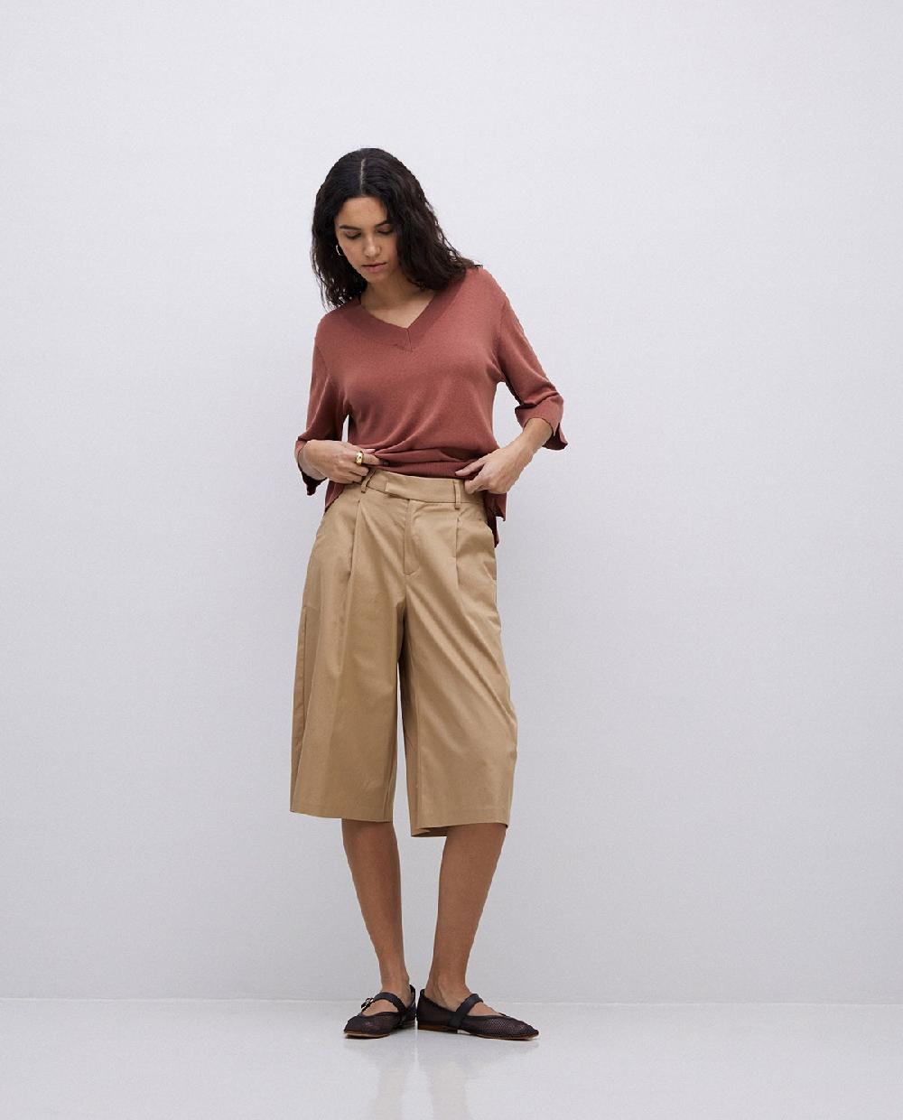 Yerse Bermudas Tejido Gabardina Camel