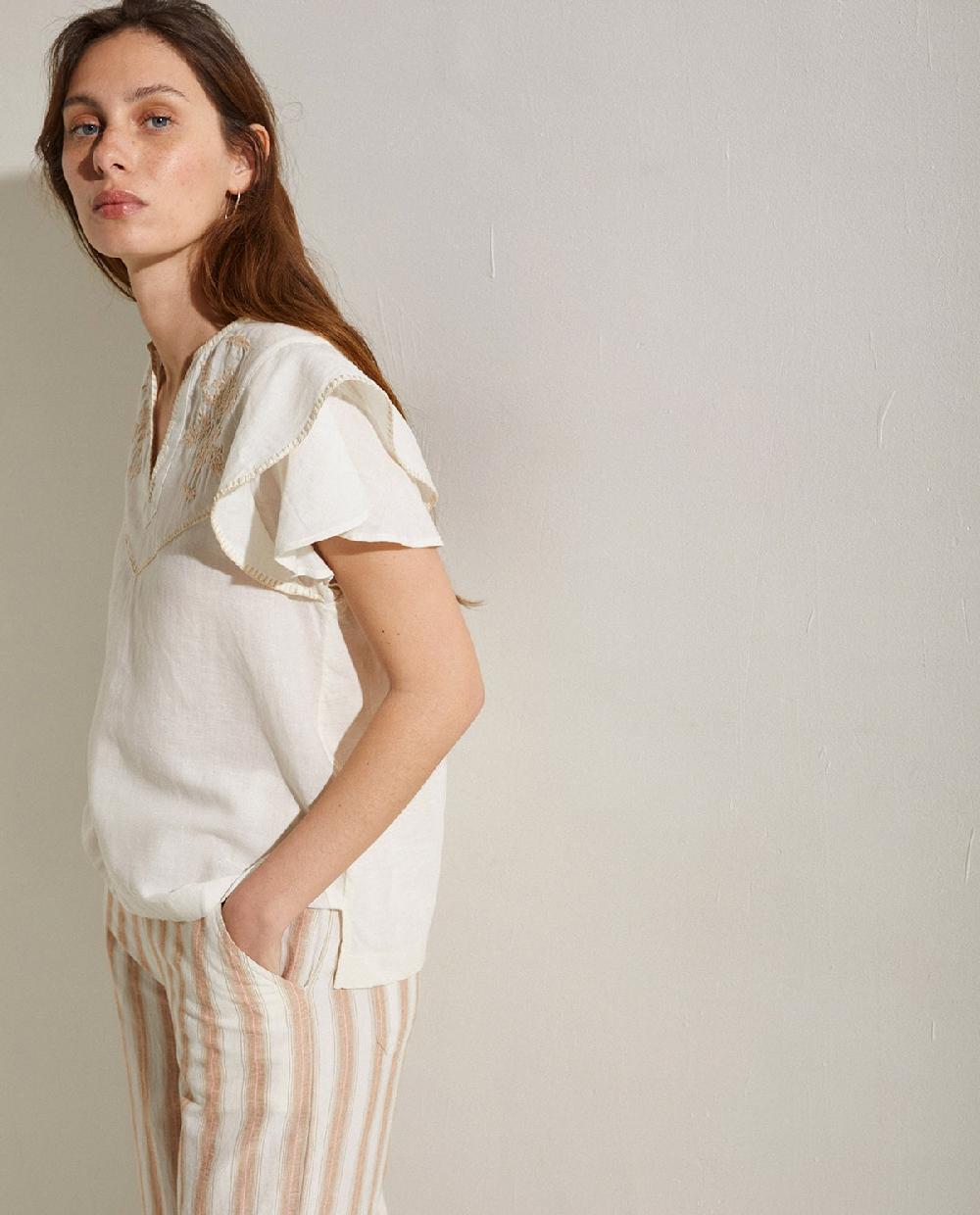 Yerse Blusa Lino Bordados Beige
