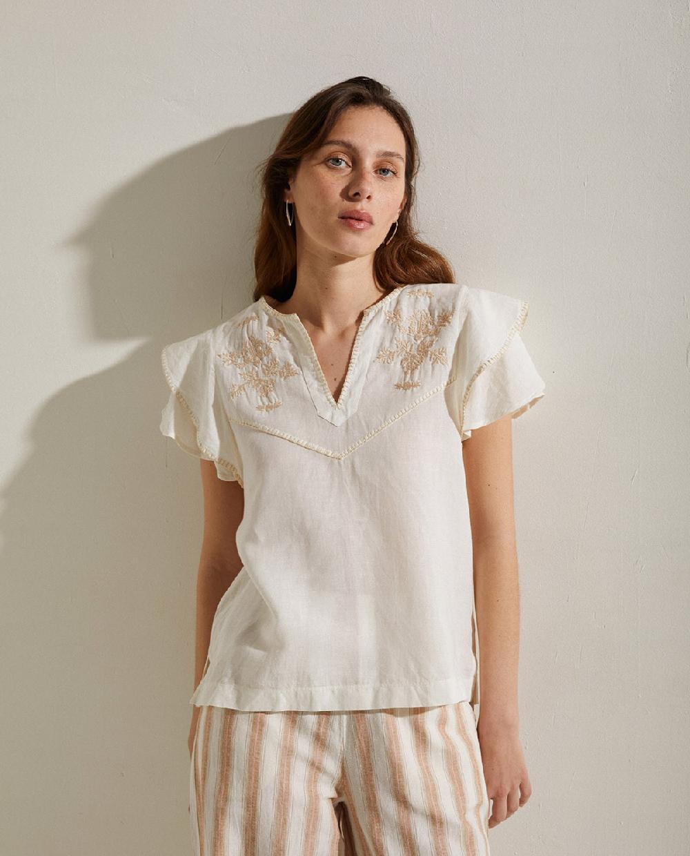 yerse Blusa lino bordados beige