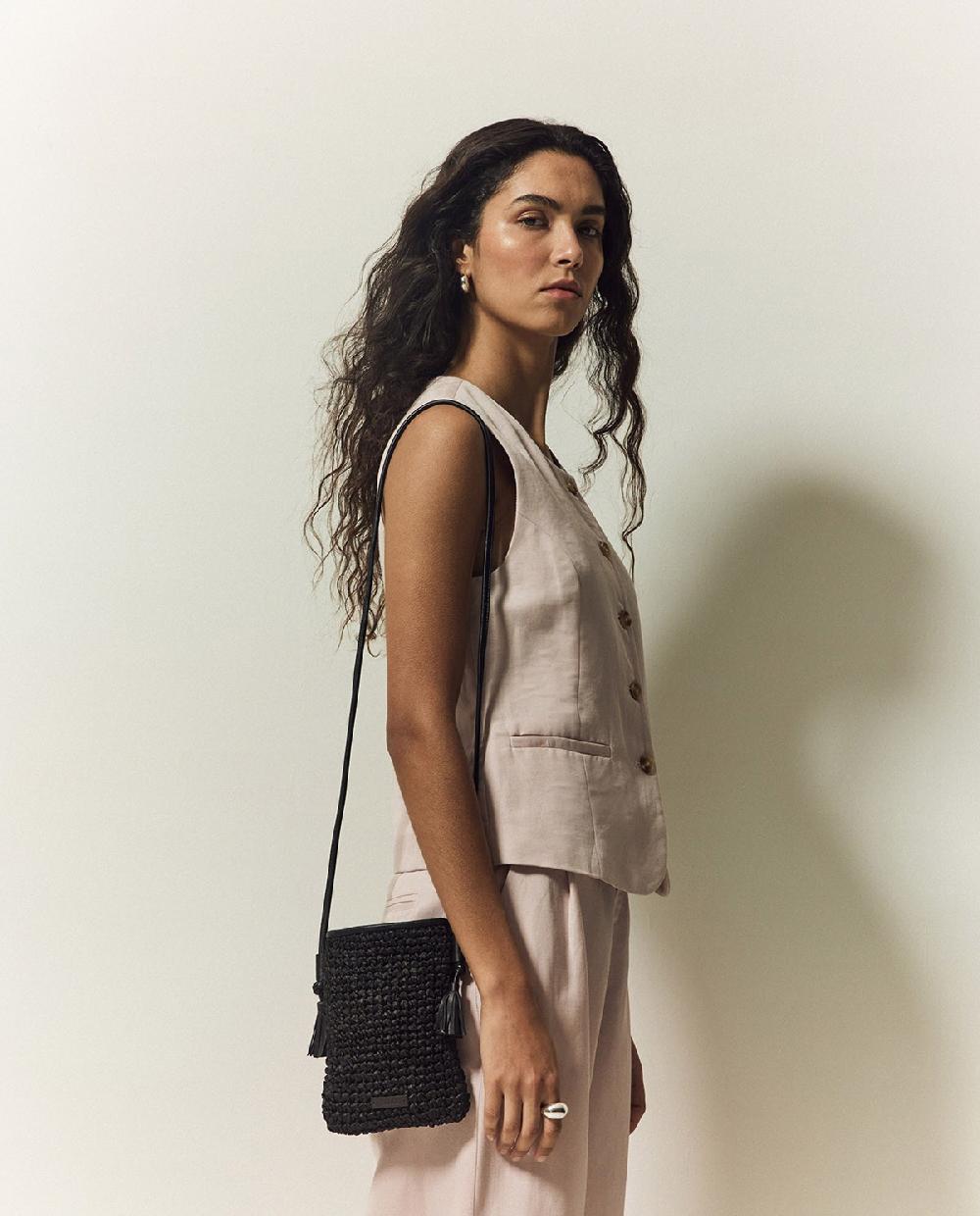 yerse Bolso handmade rafia negro