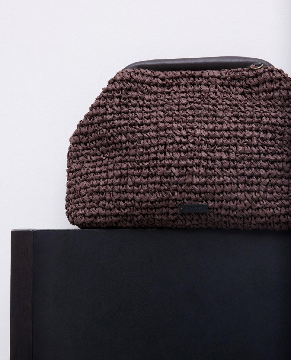 Yerse Bolso Handmade Rafia Y Piel Chocolate