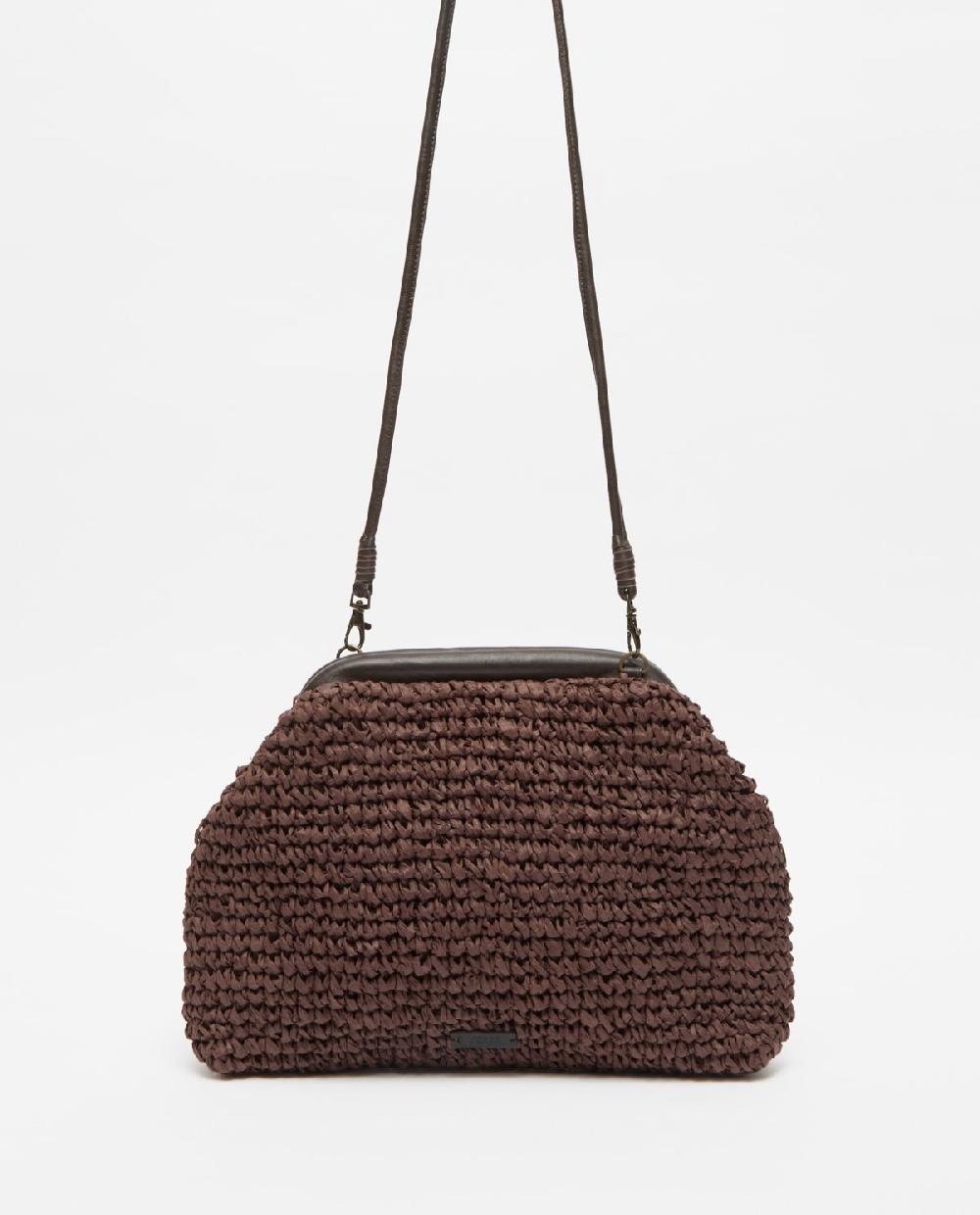 Yerse Bolso Handmade Rafia Y Piel Chocolate