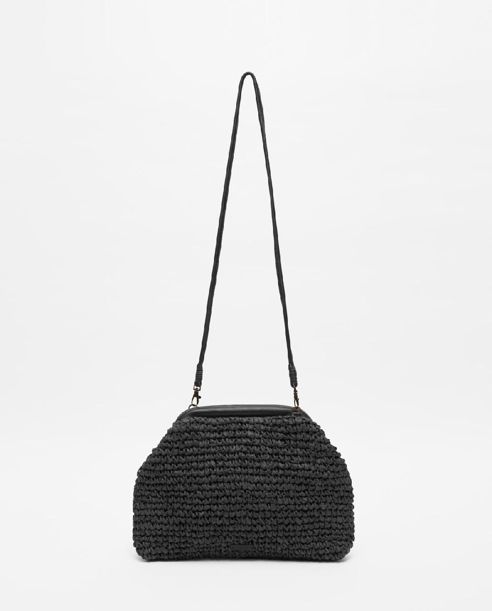 Yerse Bolso Handmade Rafia Y Piel Negro