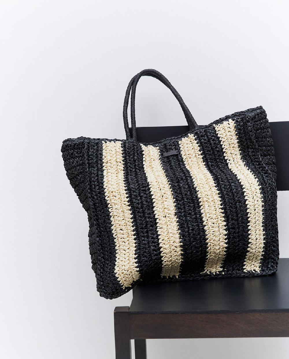Yerse Bolso Shopper Rafia Crudo Y Negro