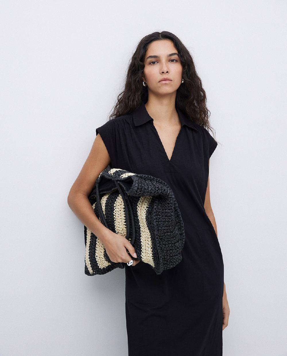 Yerse Bolso Shopper Rafia Crudo Y Negro