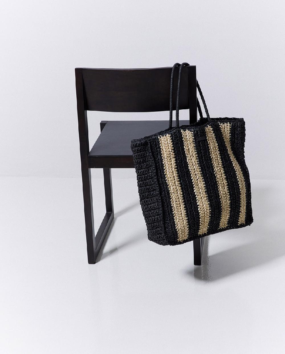 yerse Bolso Shopper Rafia crudo y negro