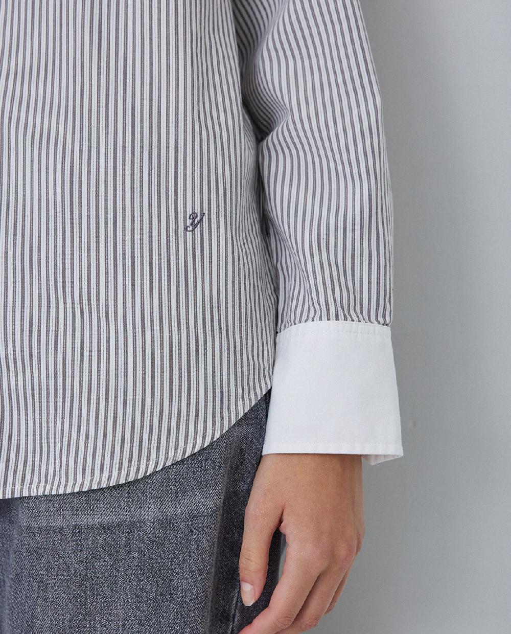 Yerse Camisa 100% Algodón Rayas Gris Claro