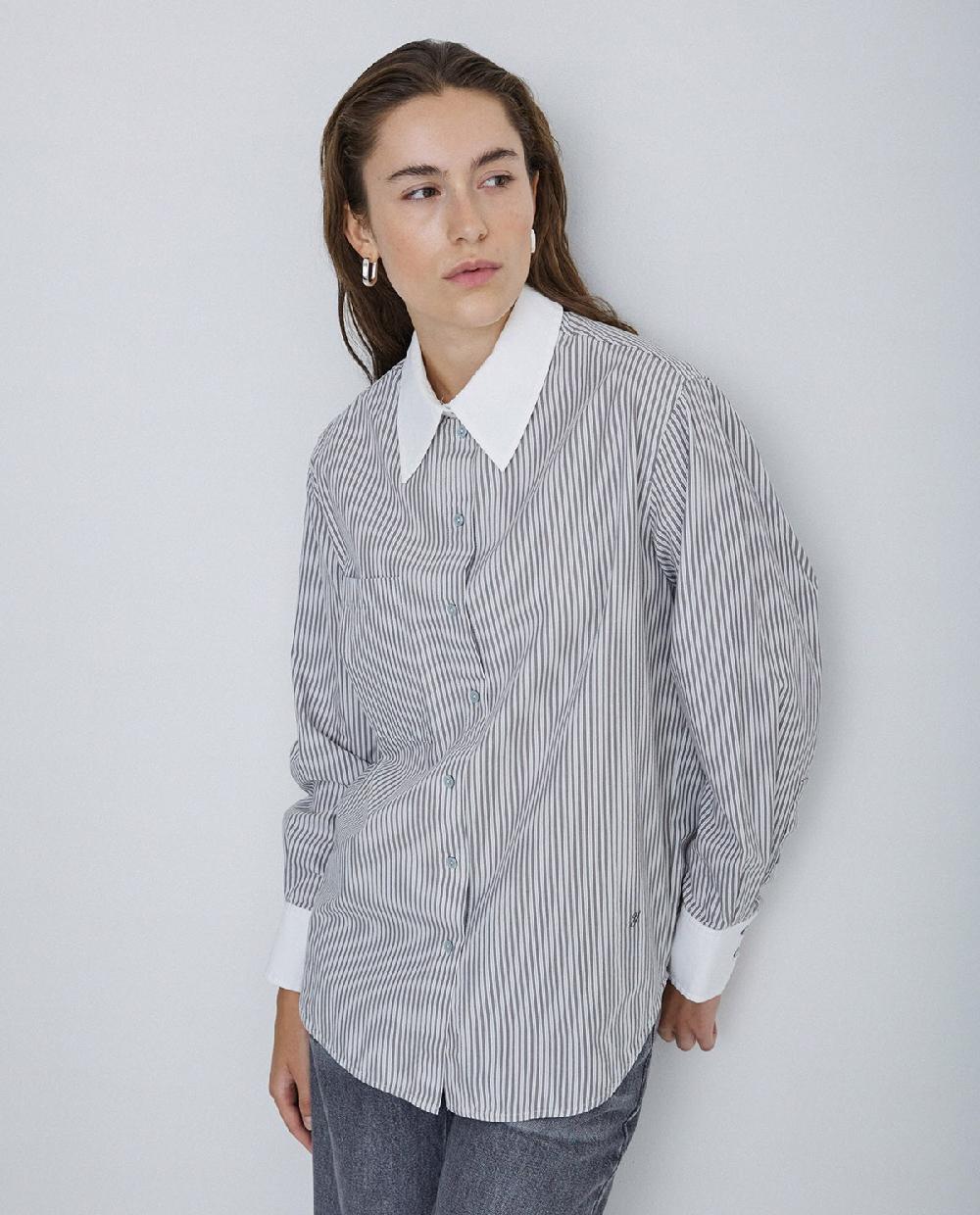 yerse Camisa 100% algodón rayas gris claro