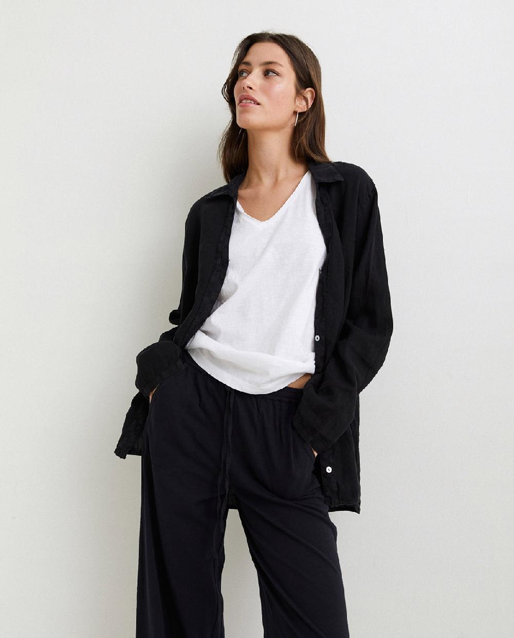 Yerse Camisa 100% Lino Negro