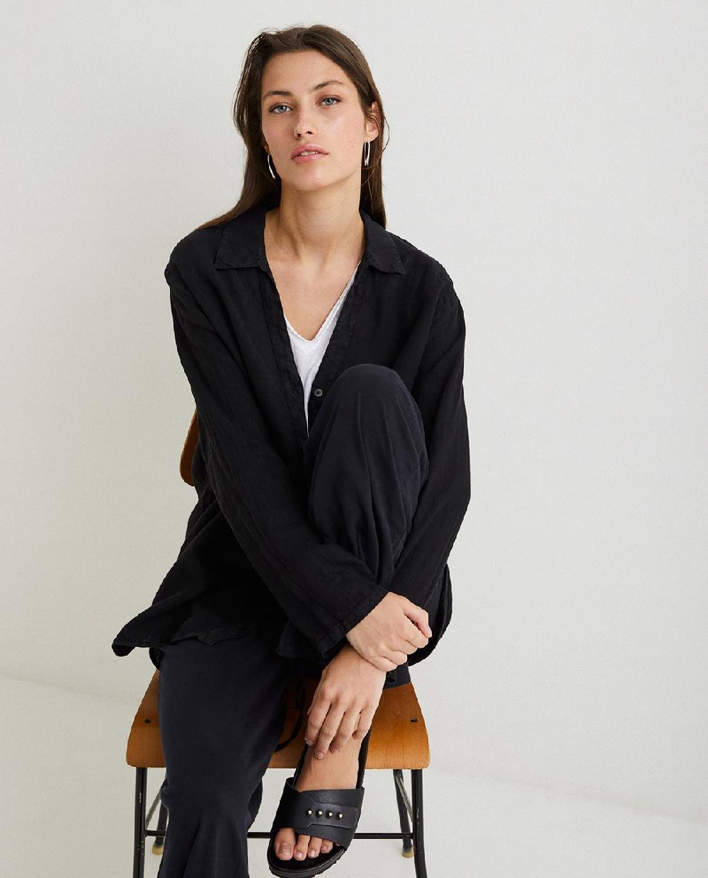 Yerse Camisa 100% Lino Negro