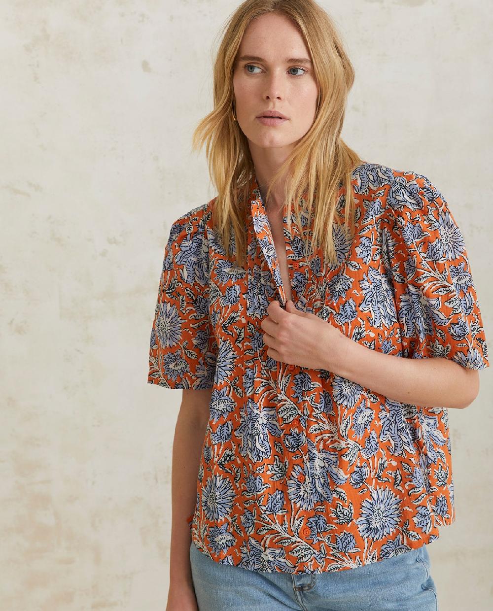 Yerse Camisa Algodón Estampada Naranja