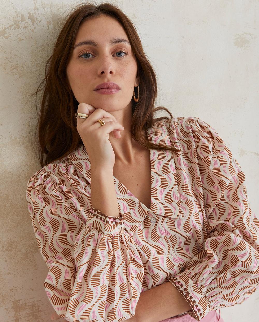 yerse Camisa Algodón Estampada Rosa