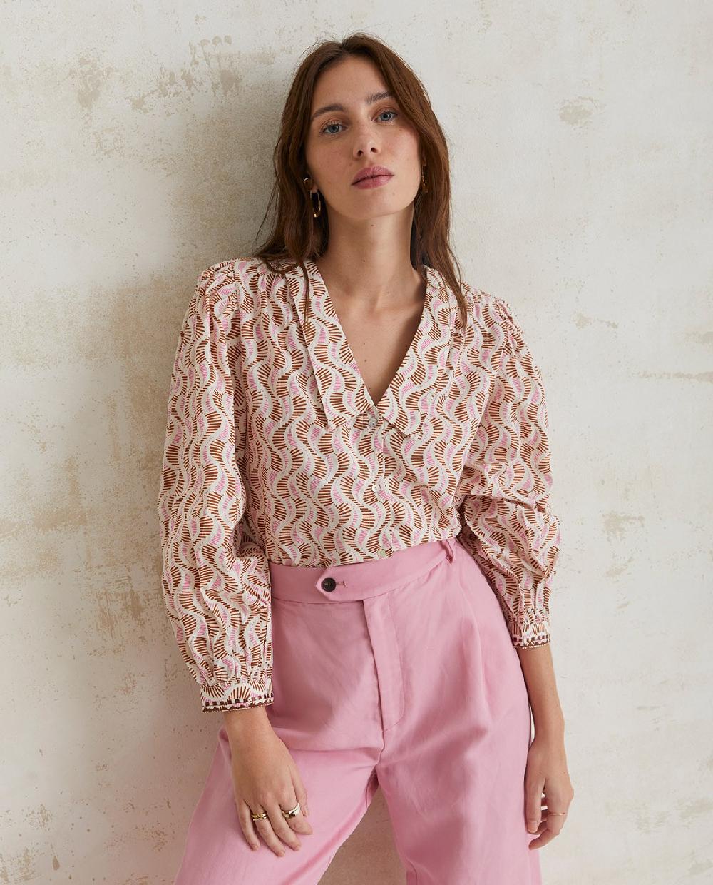 yerse Camisa algodón estampada rosa