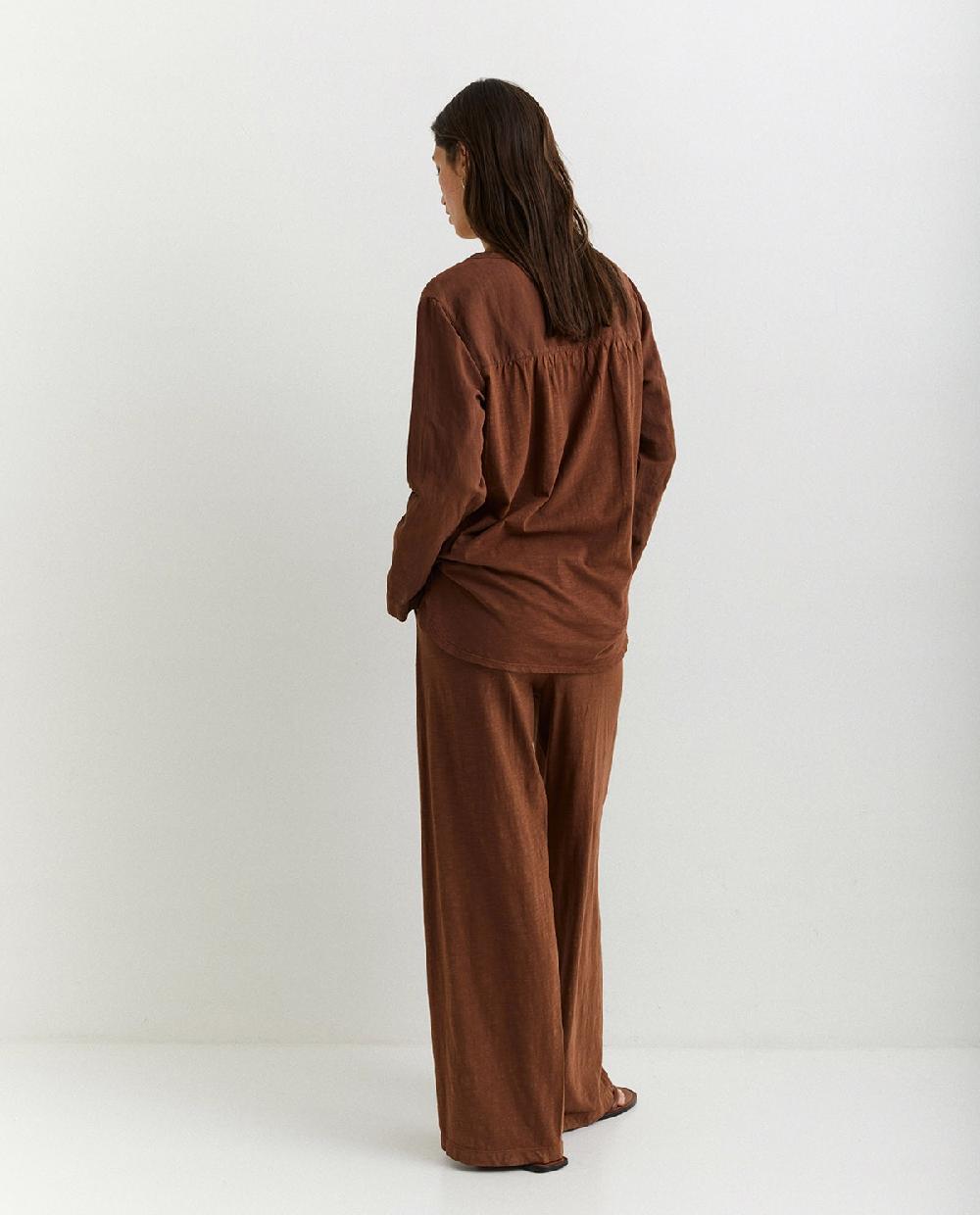 Yerse Camisa Algodón Lino Marrón