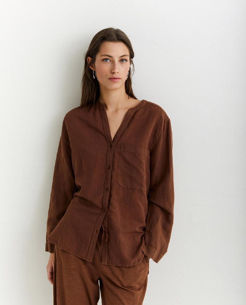 yerse Camisa algodón lino marrón