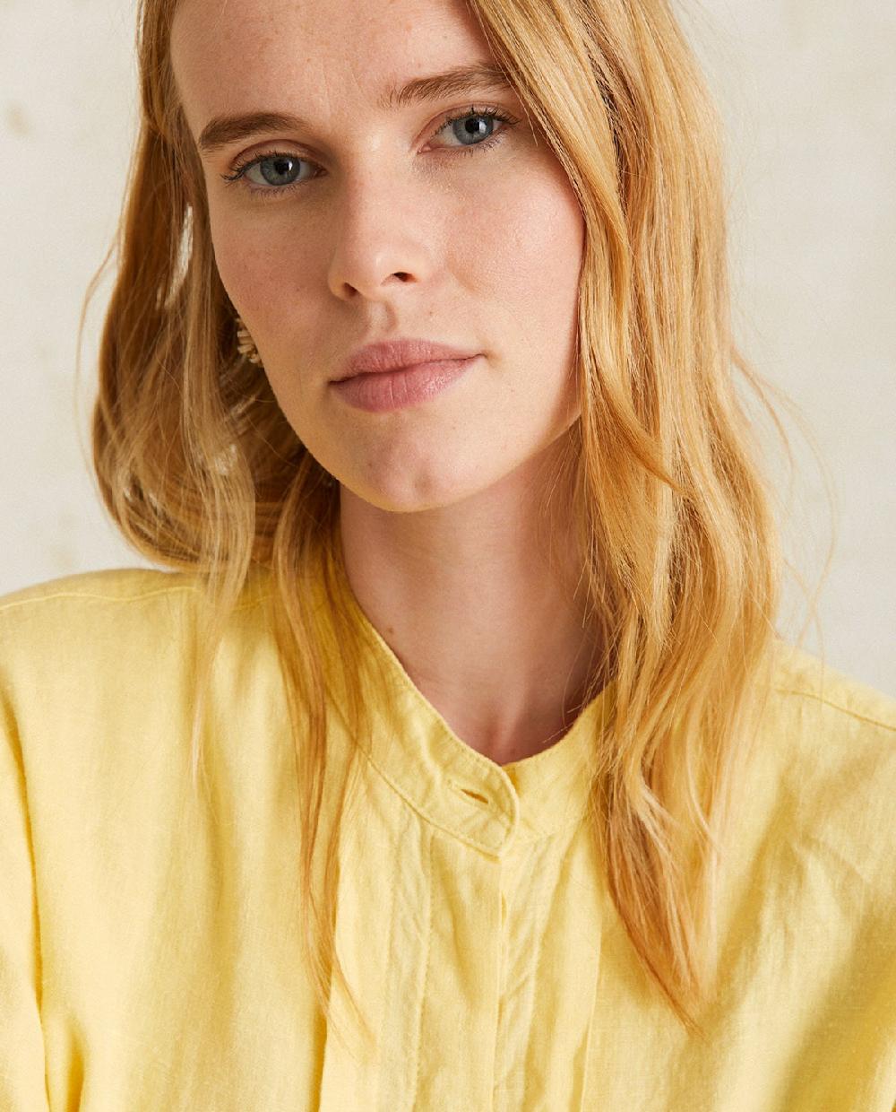 Yerse Camisa Lino Cuello Mao Amarillo