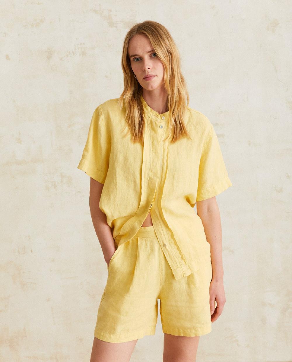 Yerse Camisa Lino Cuello Mao Amarillo