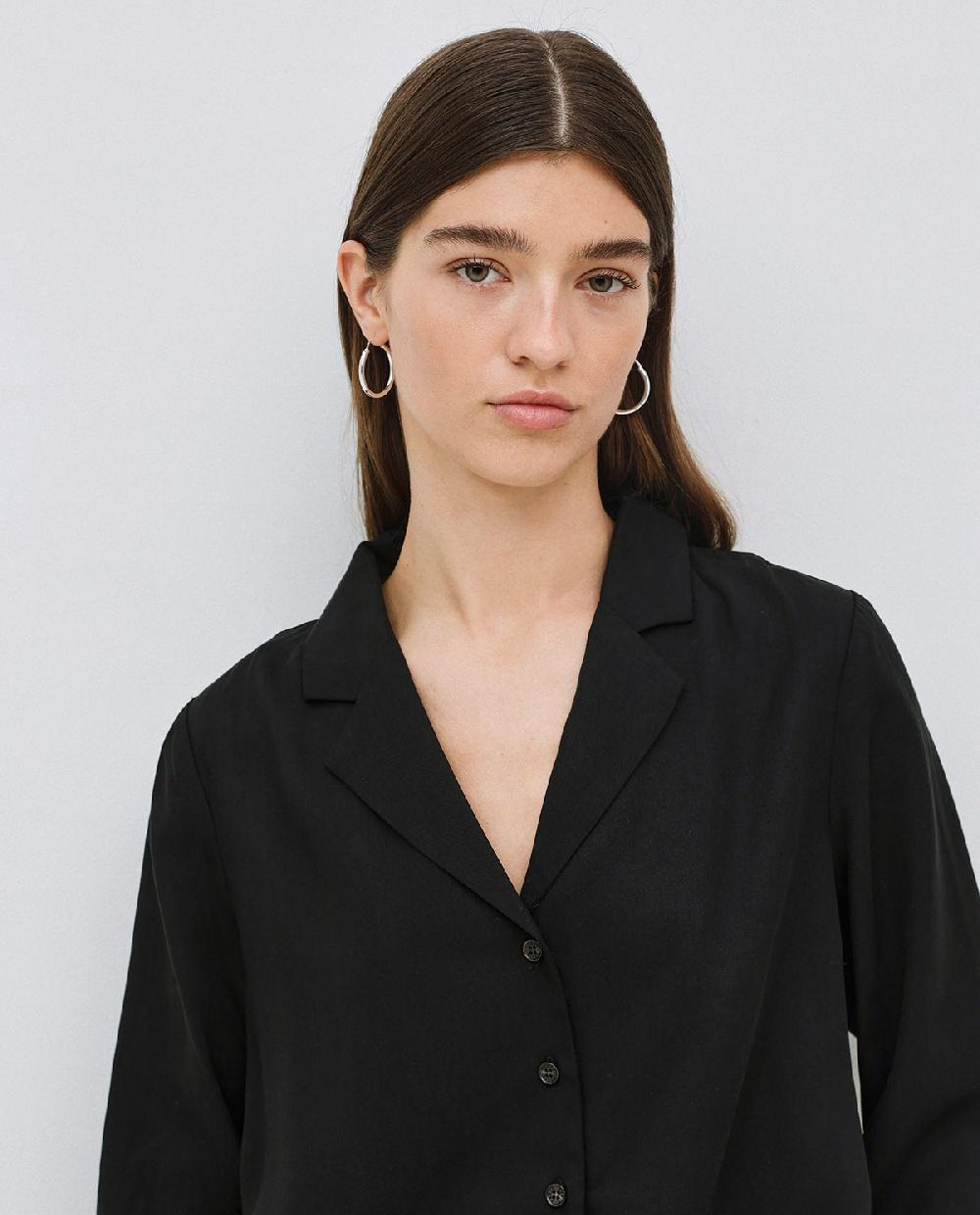 Yerse Camisa Tencel Cuello Solapa Negro