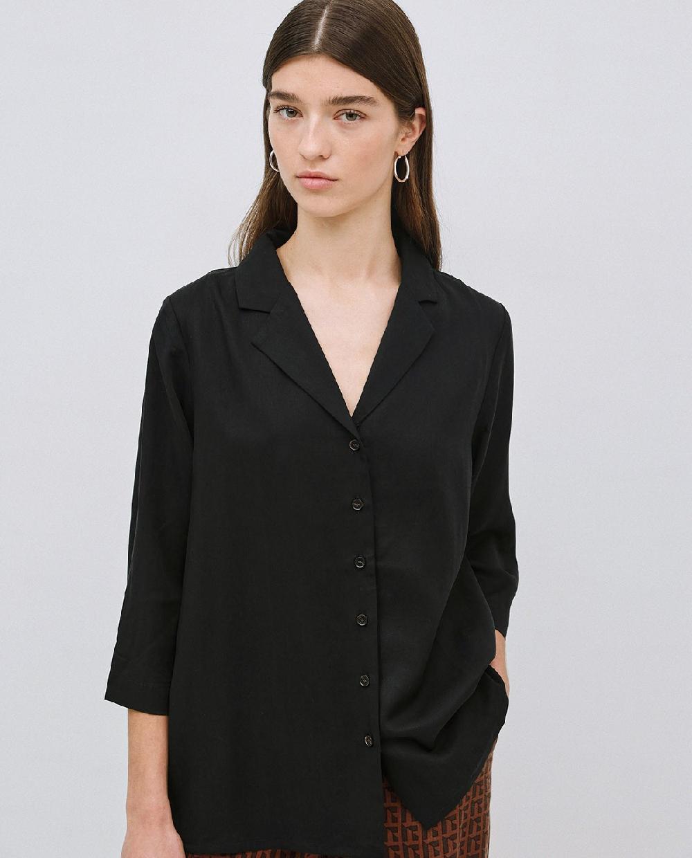 yerse Camisa tencel cuello solapa negro