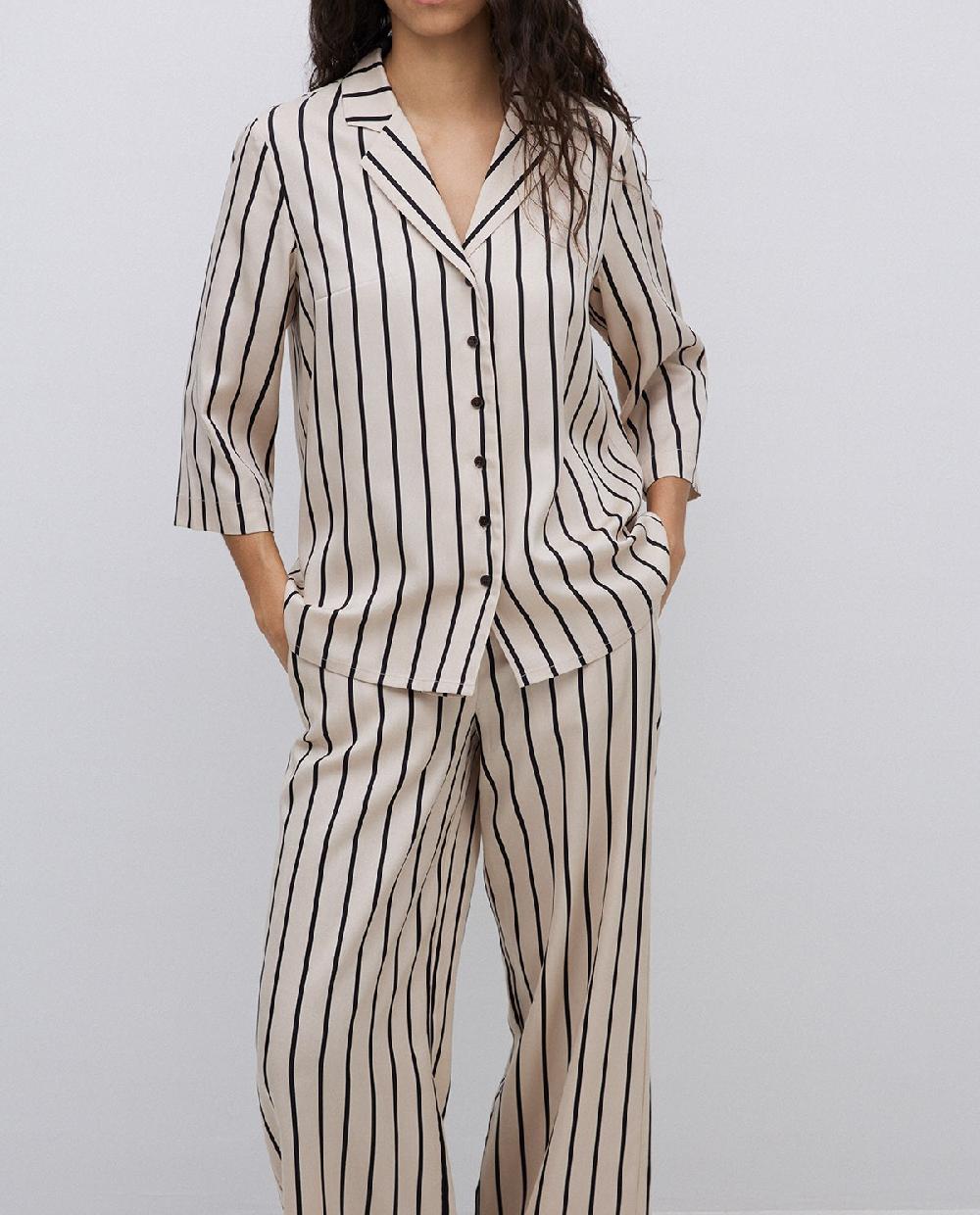 Yerse Camisa Tencel Cuello Solapa Rayas Crudo