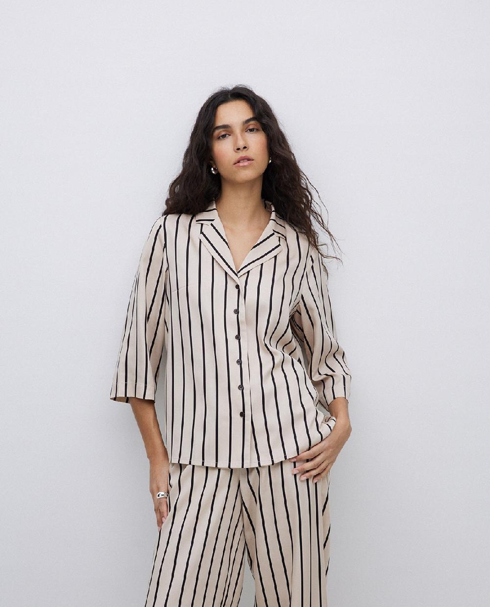 Yerse Camisa Tencel Cuello Solapa Rayas Crudo