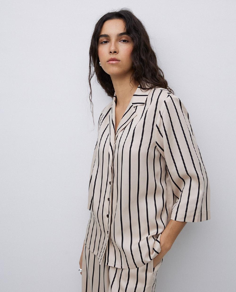 yerse Camisa tencel cuello solapa rayas crudo