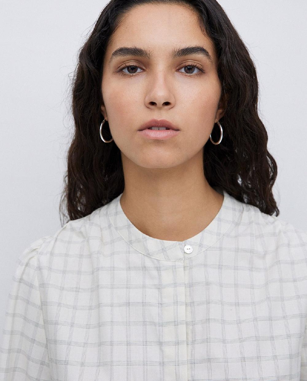 Yerse Camisa Tres Cuartos Cuadros Crudo