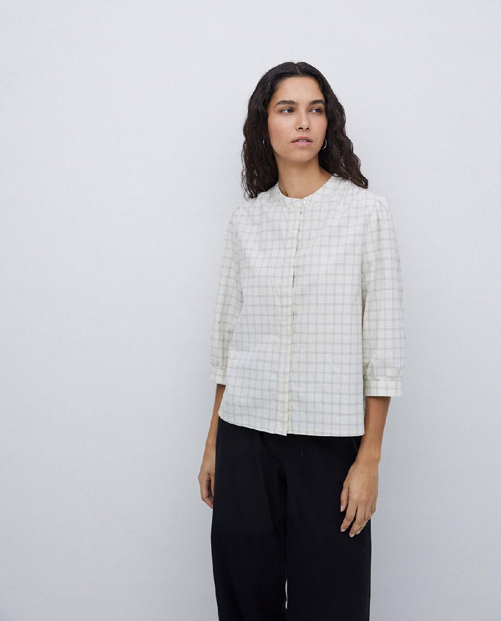 Yerse Camisa Tres Cuartos Cuadros Crudo