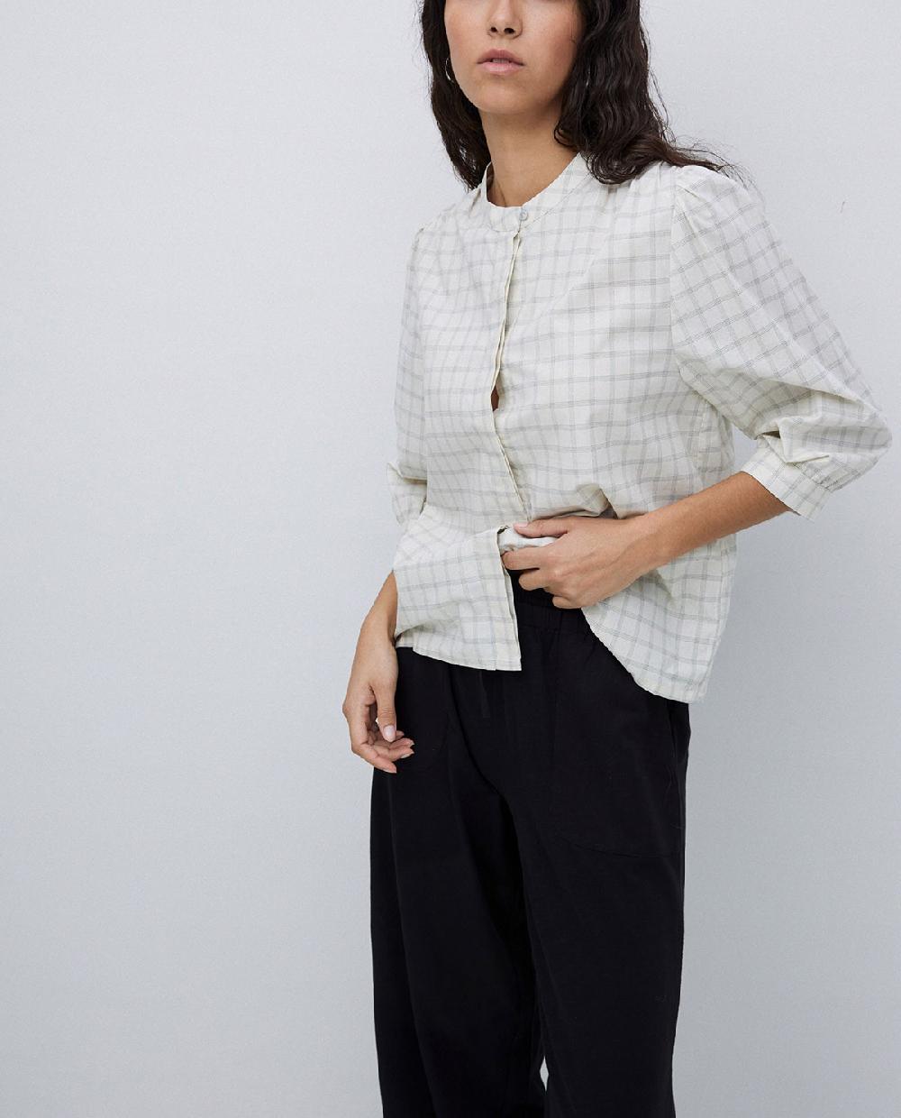 Yerse Camisa Tres Cuartos Cuadros Crudo