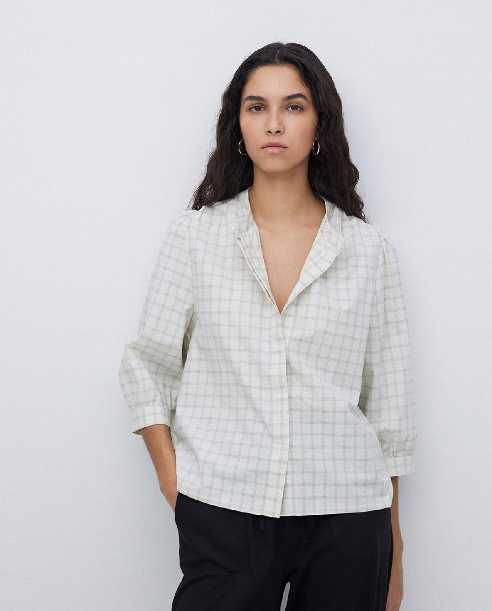 yerse Camisa tres cuartos cuadros crudo