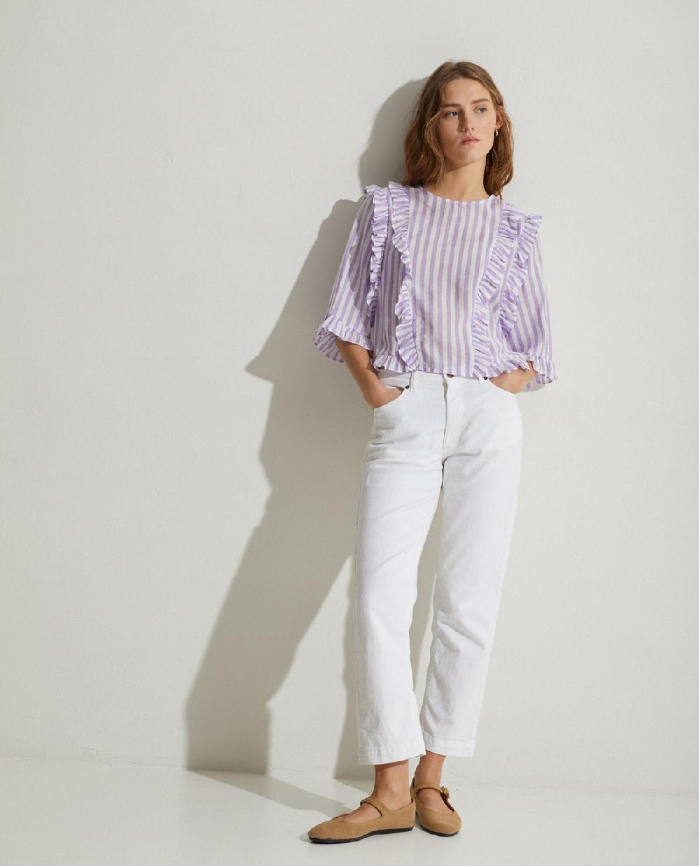 Yerse Camisa Volantes Rayas Lila