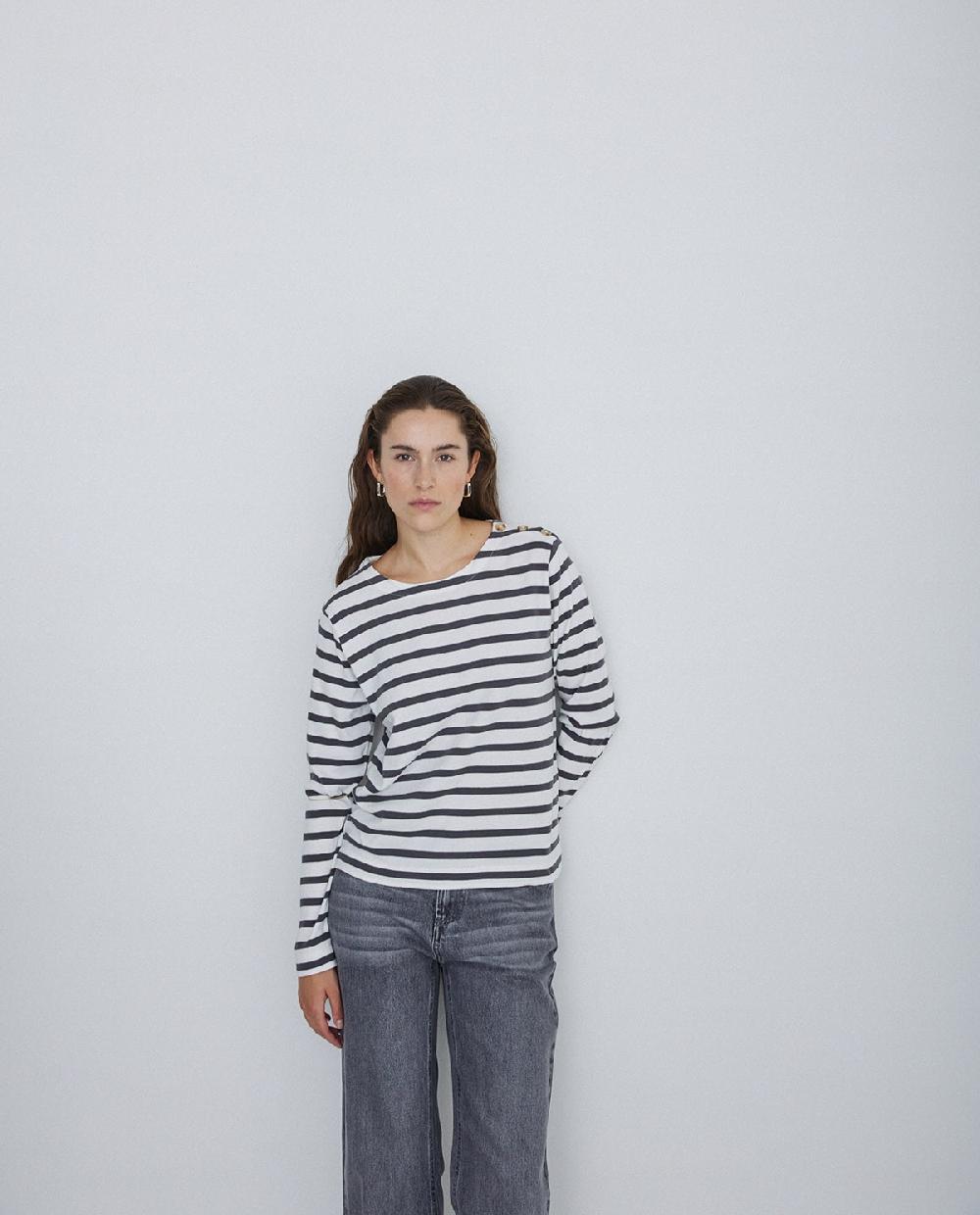 Yerse Camiseta 100% Algodón Rayas Antracita