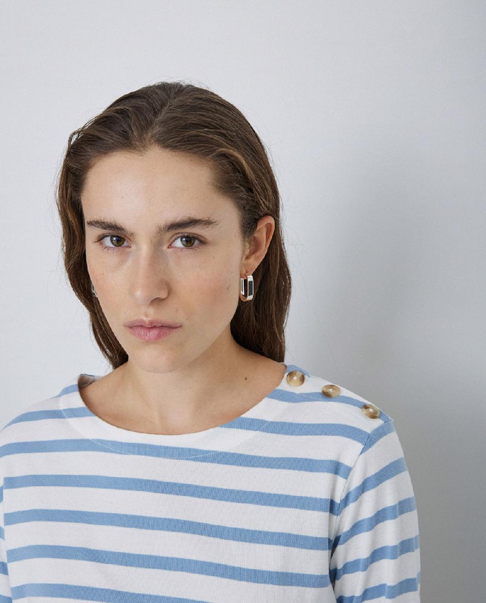 Yerse Camiseta 100% Algodón Rayas Azul Celeste
