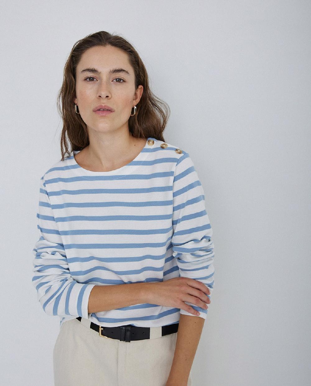 yerse Camiseta 100% algodón rayas azul celeste