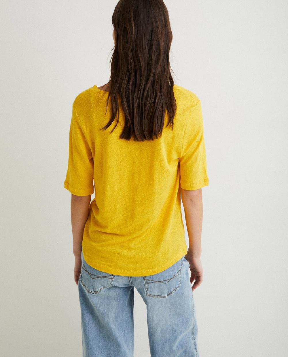 Yerse Camiseta 100% Lino Amarillo