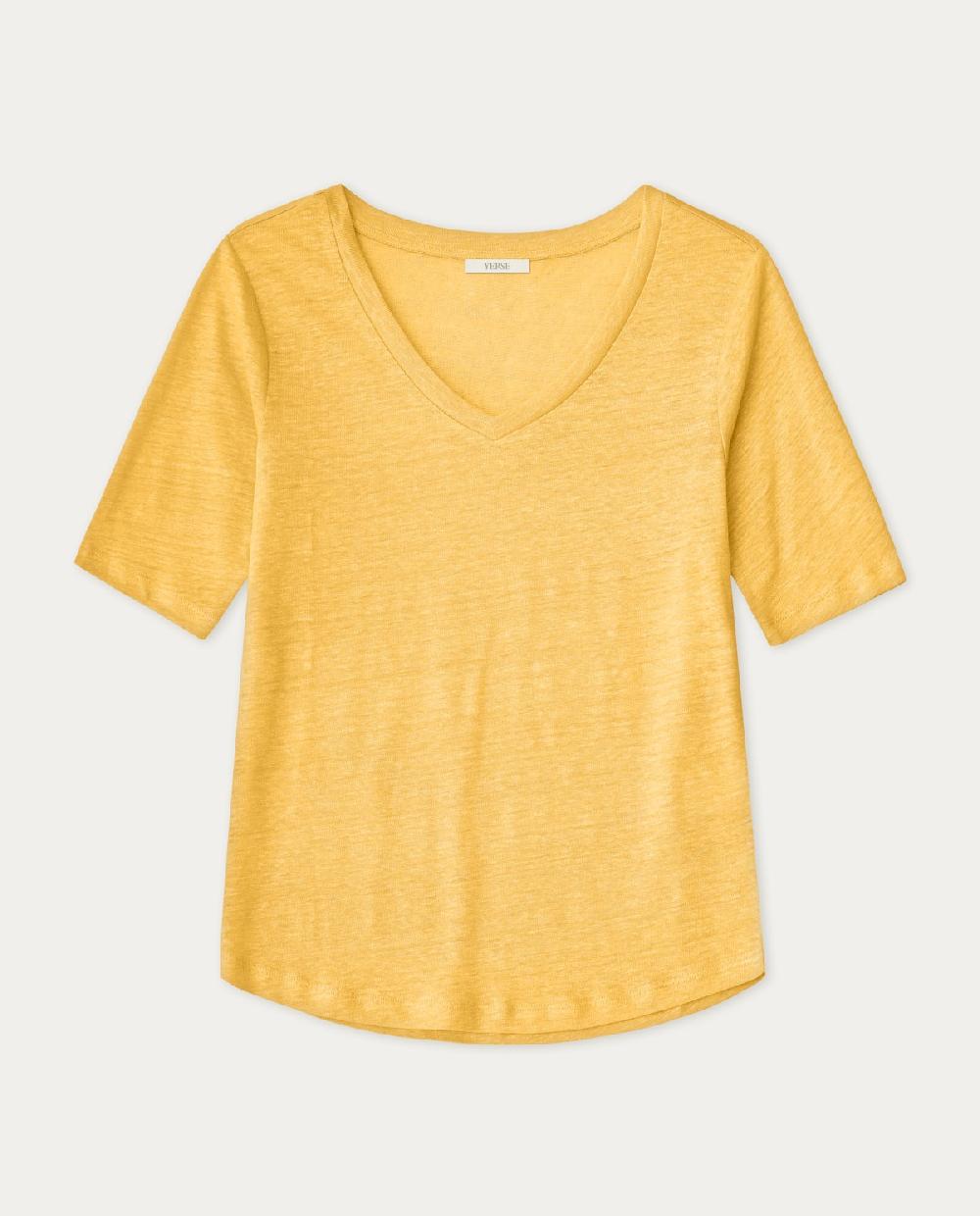 Yerse Camiseta 100% Lino Amarillo